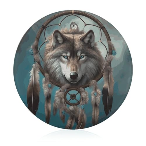 Planche en verre durable 3D attrape-rêves loup pour table de cuisine