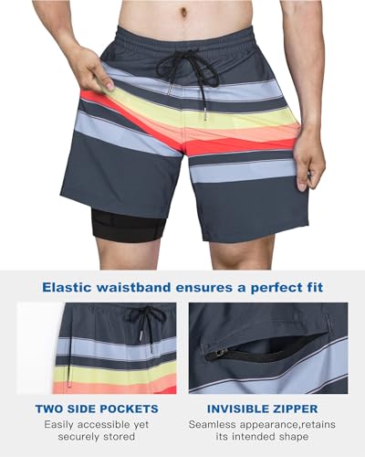 Image of SURF CUZ Mens Swim Trunks with Compression Liner Swim Shorts 7 inch Swimming Trunks Stretch 7 Inch Swim Suits Quick Dry