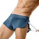 Men's Boxer Jock Strap Underwear, Mesh Split Side Gym Running Active Shorts Pajama Bottoms Navy