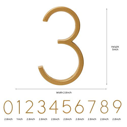 Floating House Number Modern House Numbers 5 Inch, Deamos Zinc Alloy Home Address Number For House With Reflective Finish Gold Floating Mount Or Flush Mount Zinc Alloy [Number 3] #TOP1