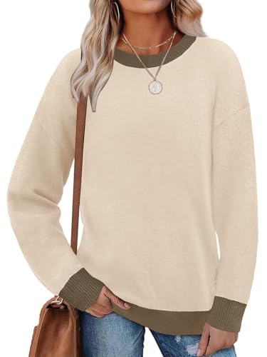 MixShe Womens Sweaters Fall Fashion 2025 Trendy Christmas Sweater Long Sleeve Shirts Women Tops Clothing Crewneck Sweatshirts Outfits Khaki XX-Large