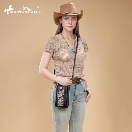 Image of Montana West Western Crossbody Phone Wallet for Women RFID Blocking Wallet Purse with Cash Slots & Zipper Pocket