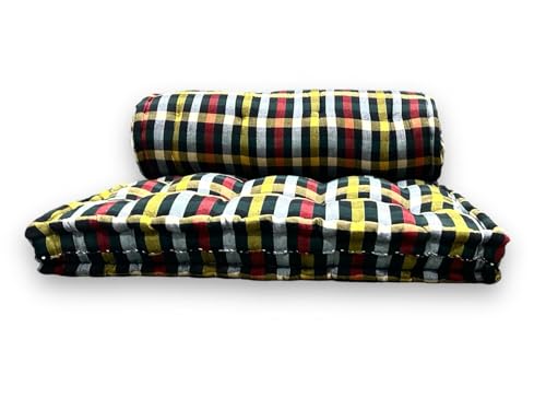 Image of ATOOTFUSION Small Single 5-Inch Thick Cotton Box Quilt Toshak Mattress | Medium Firm | Foldable & Reversible | White and Black Checkered Design | 72x30x5 Inches