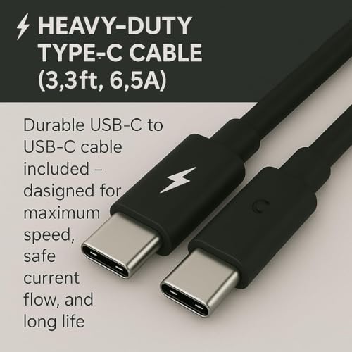 Image of Techbown 68W USB-C Fast Charging Adapter Compatible with Edge 60 Pro, Razr 50 Ultra, Razr 60, Moto G85, G84, G54, G35, G45, E40, ThinkPhone 25 | GaN Technology | 1M C to C Cable - Black