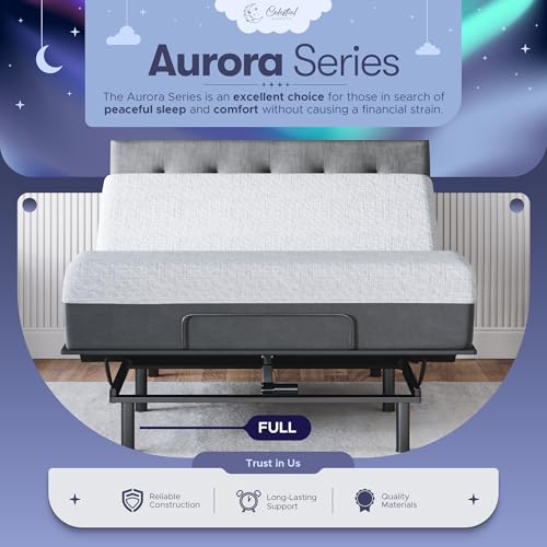 Image of Celestial Aurora Adjustable Bed Base (Frame) + 8 inch Gel Memory Foam Mattress (Firm), Easy Assembly, Head and Foot Lift, Zero Gravity, Memory Positions, CertiPUR-US Bed - Full