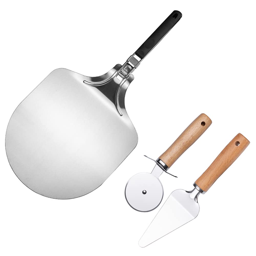 12 "Edelstahlspatel, Pizza -Paddel Edelstahl -Pizza Kruste extra groß, für Pasta- und Pizza -Werkzeuge, Metallpizza -Kruste mit Klappgriff,A