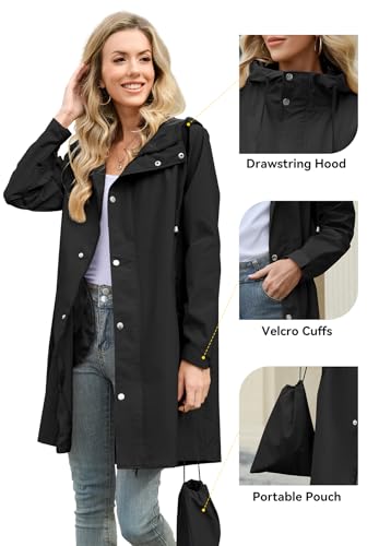 Zando Long Packable Rain Jacket Women Waterproof - Raincoat for Women Rain Coat with Hood Lightweight Outdoor Windbreaker4