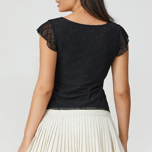Women's Lace Babydoll Top Cute Cap Sleeve Flowy Tank Top Black L by Usweetie - Used condition - Image 2