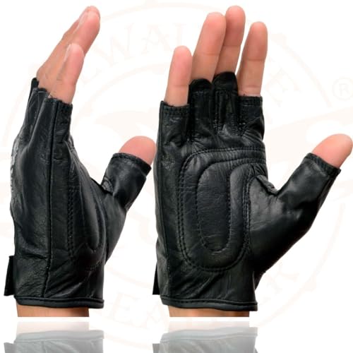 Image of Milwaukee Leather SH198 Men's Black Flame Embroidered Fingerless Gloves with Gel Palm | Padded Comfort; Vibration Relief; Flame Embroidery