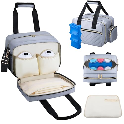 Image of Breastmilk Cooler Bag with Ice Pack, Wearable Breast Pump Storage Bag, Insulated Bottle Travel Bag Compatible with Momcozy/Elvie/Willow, Fits 6 Baby Bottles up to 9 Ounce with Shoulder Strap, Grey