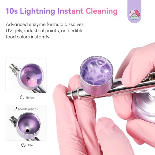 Image of SAVILAND Airbrush Cleaner Kit: 10S Instant 240ml Airbrush Cleaning Kit Low Odor Acetone Free with Cleaning Brush & Needle Nozzle Reamer Full Tool Set for Clog Removal Nail Art Airbrush Pro