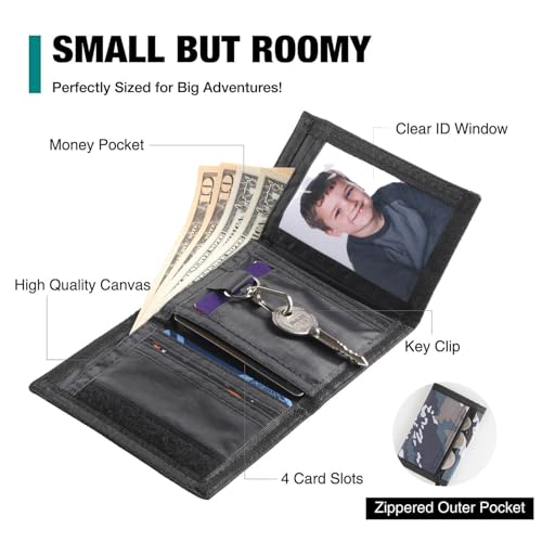 Image of Kids Wallets for Boys & Girls, Camo & Canvas Wallet with Coin Pocket for Gifts