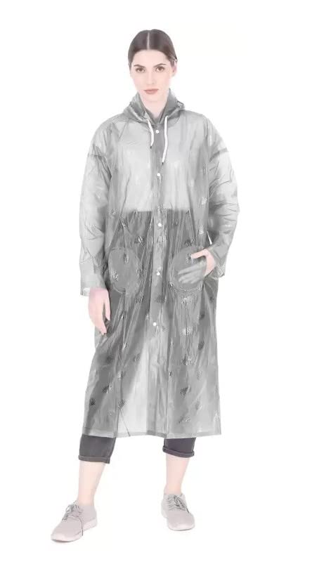 Cindrella Series Womens Waterproof PVC Self Design Longcoat/Raincoat with Adjustable Hood-image-4