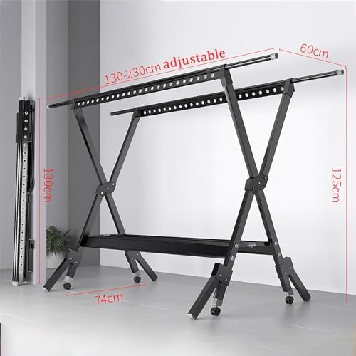 Portable Tripod Clothes Drying Rack - Foldable Space-Saving Laundry Stand, Adjustable Rotating Design with Shoe Rack for Indoor & Outdoor Use, Metal Construction,120-230Cm-E