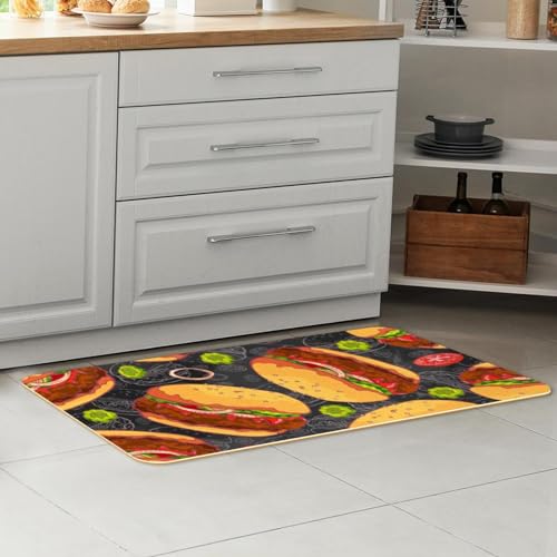 Alfombra de cocina lavable con estampado original de hamburguesa para pasillo y lavado 7
