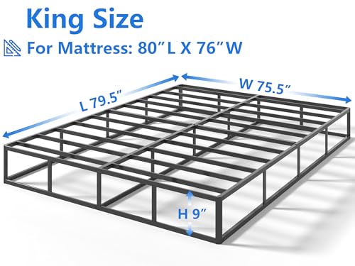 Qingzhou Box Spring King Bed Bases, 9 Inch High Metal King Size Box Spring Only, Heavy Duty Mattress Foundation with Fabric Cover, Easy Assembly, Quiet Noise Free, Non Slip, Black - Thumbnail 2