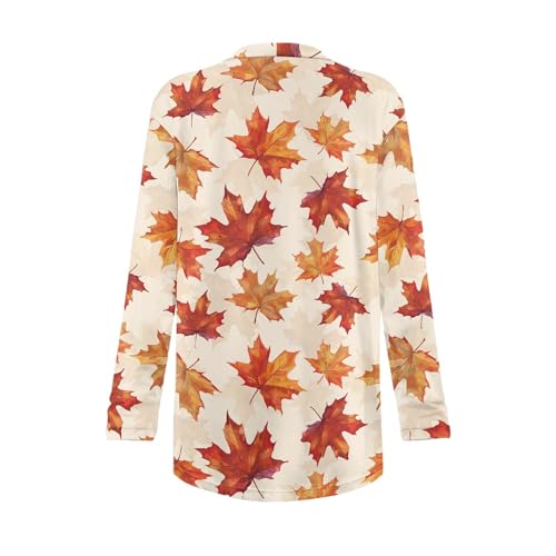 Image of Fall Maple Leaf Cardigan Sweaters for Women Long Sleeve Cardigan Soft Drape Open Front Dusters V-Neck Jackets Dressy
