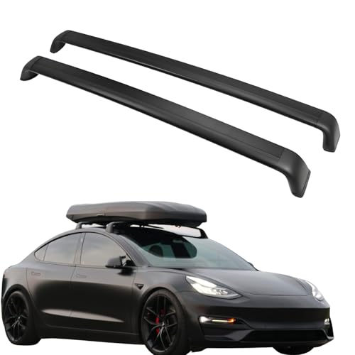 KUYAFUWO Roof Rack Cross Bars for 2017-2024Tesla Model 3,Black OEM-Style Cargo Luggage Racks Replacement, Non-Destructive Screw Installation.