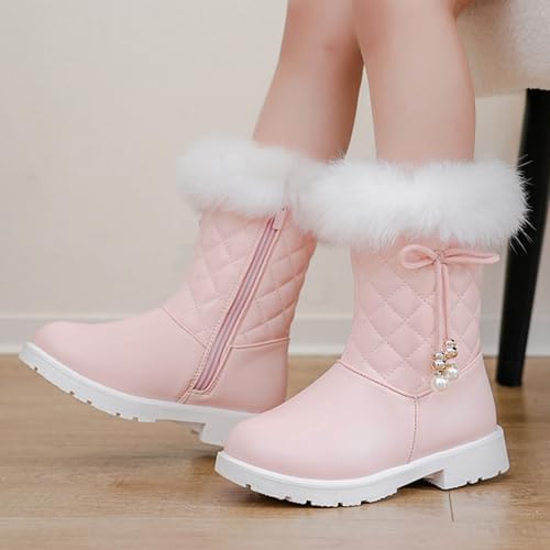 Girls' Tall Riding Boots Warm Leather High Boots Non Slip Flat Heel Side Zipper Winter Mid Calf Shoes3
