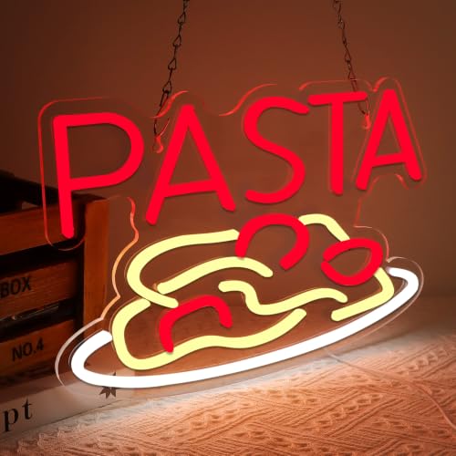 Image of Pasta Neon Signs for Wall Decor Neon Lights for Bedroom Led Business Signs Suitable for Italian Pasta Restaurant Noodle Unique Gift for Lover 5V Power Adapter 16 * 10.6 Inch(Red+White)