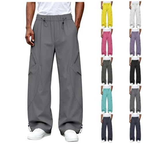 XINGJIAARTS Baggy Cargo Pants Men Wide Leg Elastic Waist Track Pant Loose Fit Joggers Lightweight Work Trousers with Pockets GY2 Small - image 1