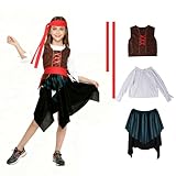 Kinwers Déguisement Pirate Enfant,5 pcs Costume Halloween Fille Bandeau Accessoire Carnaval 6 ans L(120 130cm)