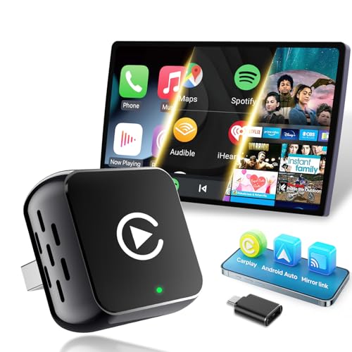 Image of CEROAN 4-in-1 Wireless Carplay & Mirror Link Adapter, Ultra Android Auto Wireless Adapter with Bluetooth 5.3 & 5GHz Dual-Band WiFi, Latency-Free, Supports iOS 10+ /Android 11+ (Mirror Pro Mode)