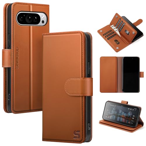 Shieldtop Compatible with Google Pixel 9 Pro XL Wallet Case with Card Holder Women Men RFID Blocking PU Leather Flip TPU Protective Cover Credit Card Slots Phone Case for Pixel 9 Pro XL Light Brown