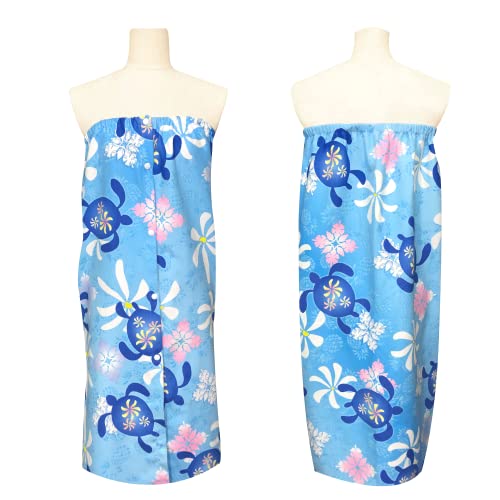 光触媒マイクロファイバー サラッとドライ「 ハワイアンまきまきタオル ホヌパイン ブルー」 83㎝×125㎝ アスカタオル 抗菌・消臭タオル