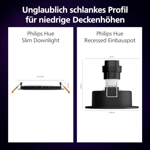 Philips Hue Smart Slim Einbauleuchte, 170mm, Schwarz, 1er Pack – Ansicht 4