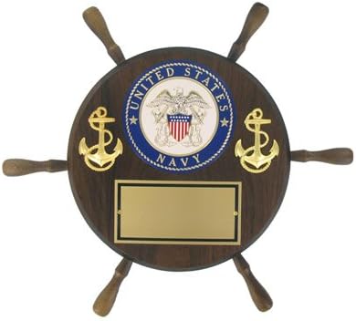 SHOP AWARDS AND GIFTS Customizable United States US Navy Ship Wheel Award Plaque Personalized Custom Engraved, 13 Inch, Walnut Finished with Engraving Plate, Includes Personalization