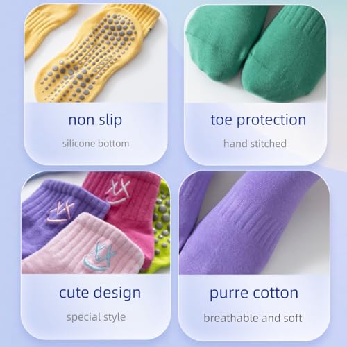 Cute Pilates Socks with Grips for Women Non Slip Cute Grippy Socks Yoga Socks for Barre 3 Pairs3