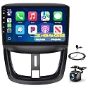 Carplay Autoradio für Peugeot 207 (2006-2015), 9" Touchscreen Autoradio 2+64GB mit Wireless Carplay Android Auto, Bluetooth/Mirror Link/GPS/WiFi/FM/RDS/SWC+Rückfahrkamera