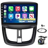 Autoradio CarPlay pour Peugeot 207 (2006 2015), écran Tactile 9 Pouces, 2+64GB avec CarPlay sans Fil et Android Auto, Bluetooth/Mirror Link/GPS/WiFi/FM/RDS/SWC +Caméra de recul