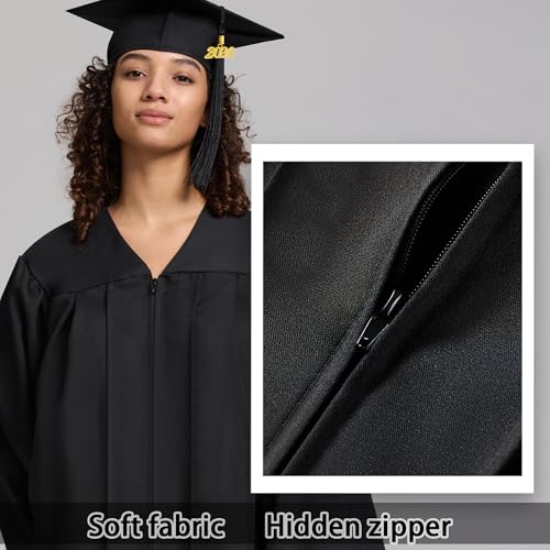 Image of Graduation Cap Gown 2026 2027 Matte Unisex for High School Bachelor | Heavyweight Matte Polyester,Zipper Closure,Adjustable Cap,Sizes 39-60,Bulk Orders Available