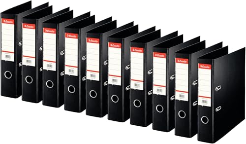 Esselte 320250 - Pack de 10 Archivadores de Palanca Standard, Negro, Lomo de 75 mm, A4, PP, 29 x 7,2 cm, 2 Agujeros, 10 Unidades, Capacidad para 550 Hojas, con Portaetiquetas Personalizable 🔥
