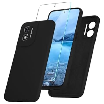 YENAPOON Capa para Motorola Moto G Play 2024, capa de telefone de silicone com 1 protetor de tela, forro de microfibra macio anti-arranhões, capa fina à prova de choque de corpo inteiro, preta