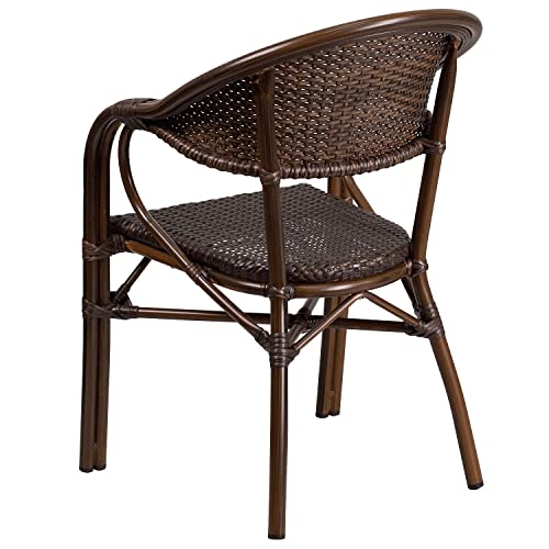 Flash Furniture Milano Series Cocoa Rattan Restaurant Patio Chair With Bamboo-Aluminum Frame #TOP4