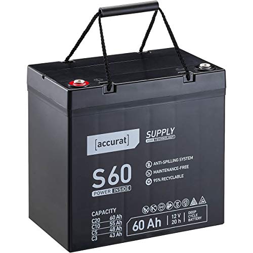 Accurat AGM Batterie S60-12V, 60Ah, zyklenfest, wartungsfrei - VRLA Versorgungsbatterie, Blei Akku, Solarbatterie, Bootsbatterie für Wohnmobil, Wohnwagen, Camper, Bootsbatterie