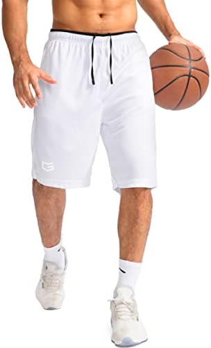 G Gradual Men's Basketball Shorts with Zipper Pockets Lightweight Quick Dry 11" Long Shorts for Men Athletic Gym(White,XL)