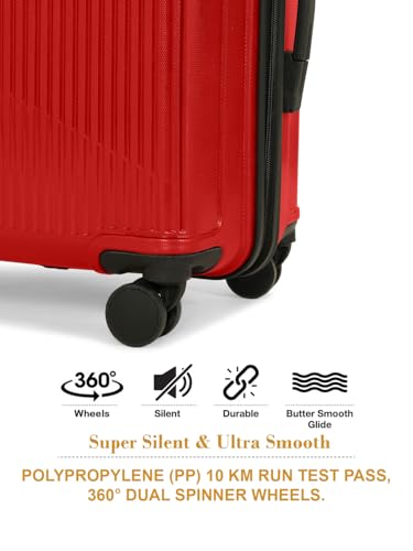 Image of Teakwood Set of 2 8 Wheels Trolley Bag, Hard Cabin with Zipper Closure, Adjustable Push Button & Cross Side Strap, Number Lock System 360 Degree (Set of 2, Red)