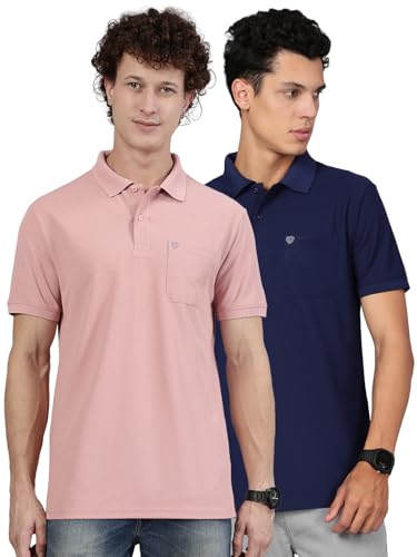 Image of Lux Cozi Men's Cotton Blend Polo T-Shirt with Chest Pocket | Collar T-Shirts for Men | Half Sleeves | Plain - Regular Fit (Pack of 2)