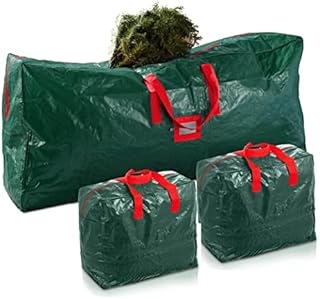 Jumbo 9FT Christmas Tree Storage Bag - 3 Piece Set Includes 2 Garland Storage Bags for Xmas Decorations - Durable Reinforced Carry Handles, Dual Zippered Storage Containers Waterproof Xmas Storage Bag