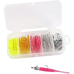 Señuelos Para Aguas Turbias Ltsbaed Caja Cebos Artificiales de Pesca con Gancho de Plomo Señuelos de Pesca Suaves Conjunto Cebo de Pesca Cebo de Goma de Pesca Trucha para Cebos Gusano Suave Señuelos Silicona Pesca 50 Piezas
