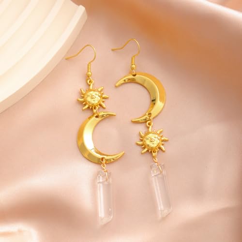 Celestial Raw Crystal Dangle Earrings with Sun and Moon Design - image 2