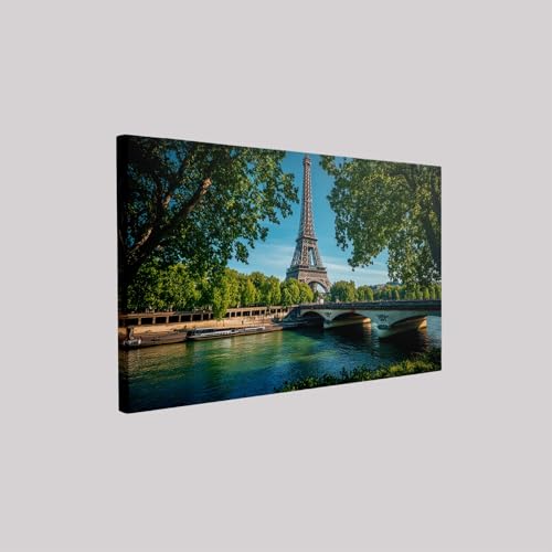 Tableau mural Arbre de la Tour Eiffel 70x50 cm toile encadrée verte pour salon