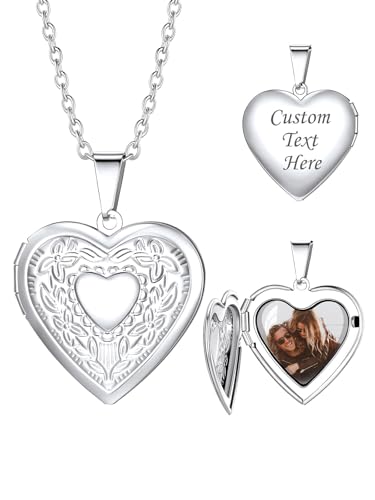 Custom4U Collier Amour Photo Personnalisable Coeur pour Femme Fille, Photo Locket Neclace Pendnetif Coeur Plaqué Or