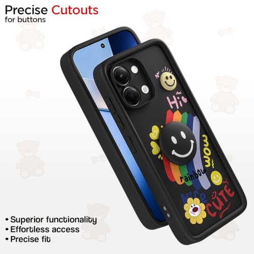 Image of Pikkme Back Cover for Vivo Y11 5G / Vivo T5 Lite 5G | Soft Silicone| Cute Rainbow Smile & 3D Cartoon Flower Design | Shockproof Raised Camera Protection Bumper Case (Black)