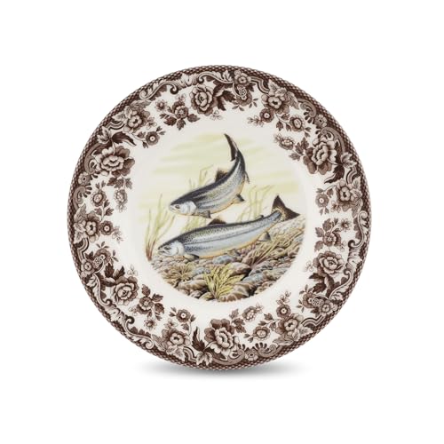 Spode Woodland King Salmon Dinner Plate - British Wildlife Fish Design with Historic Floral Border, 10.5 Spode Woodland King Salmon Dinner Plate - British Wildlife Fish Design with Historic Floral Border, 10.5