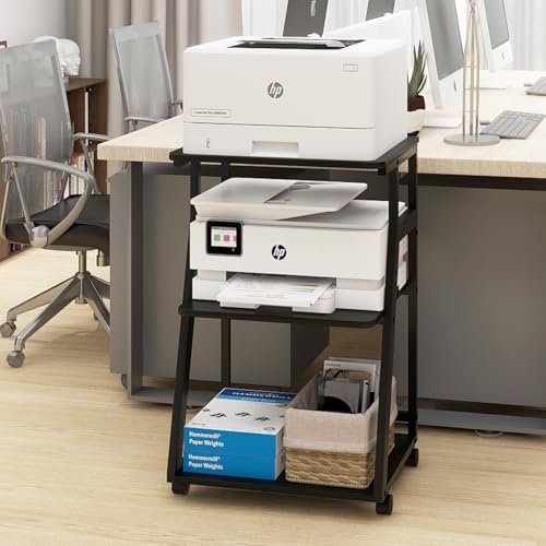 Puncia Supporto Per Stampante A 3 Livelli 50X40X75Cm Carrello Rotante Con Ripiano Regolabile Scaffale Per Stampante In Legno Mobile Tavolo Funzionale Con Contenitore Per Ufficio E Casa (Nero) - 6